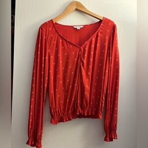 American Eagle burnt umber polka dot blouse.
